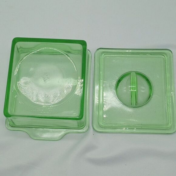 Vintage Uranium Glass Anchor Hocking Fridge Box With Lid - Picture 5 of 7